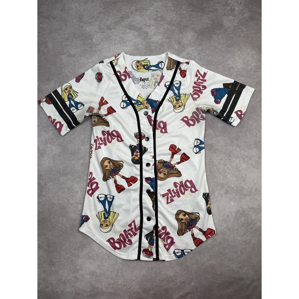Bratz Shirt Womens Small White Button Up Baseball‎ Jersey Cartoon Graphic MGA